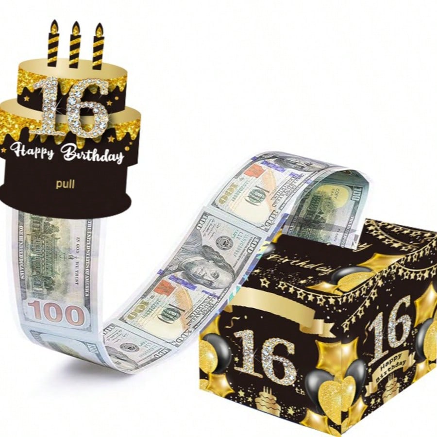 生日现金储蓄罐,惊喜拉出式现金礼品盒带透明袋 - 这是一种有趣的方式来送现金作为男孩女孩的生日礼物