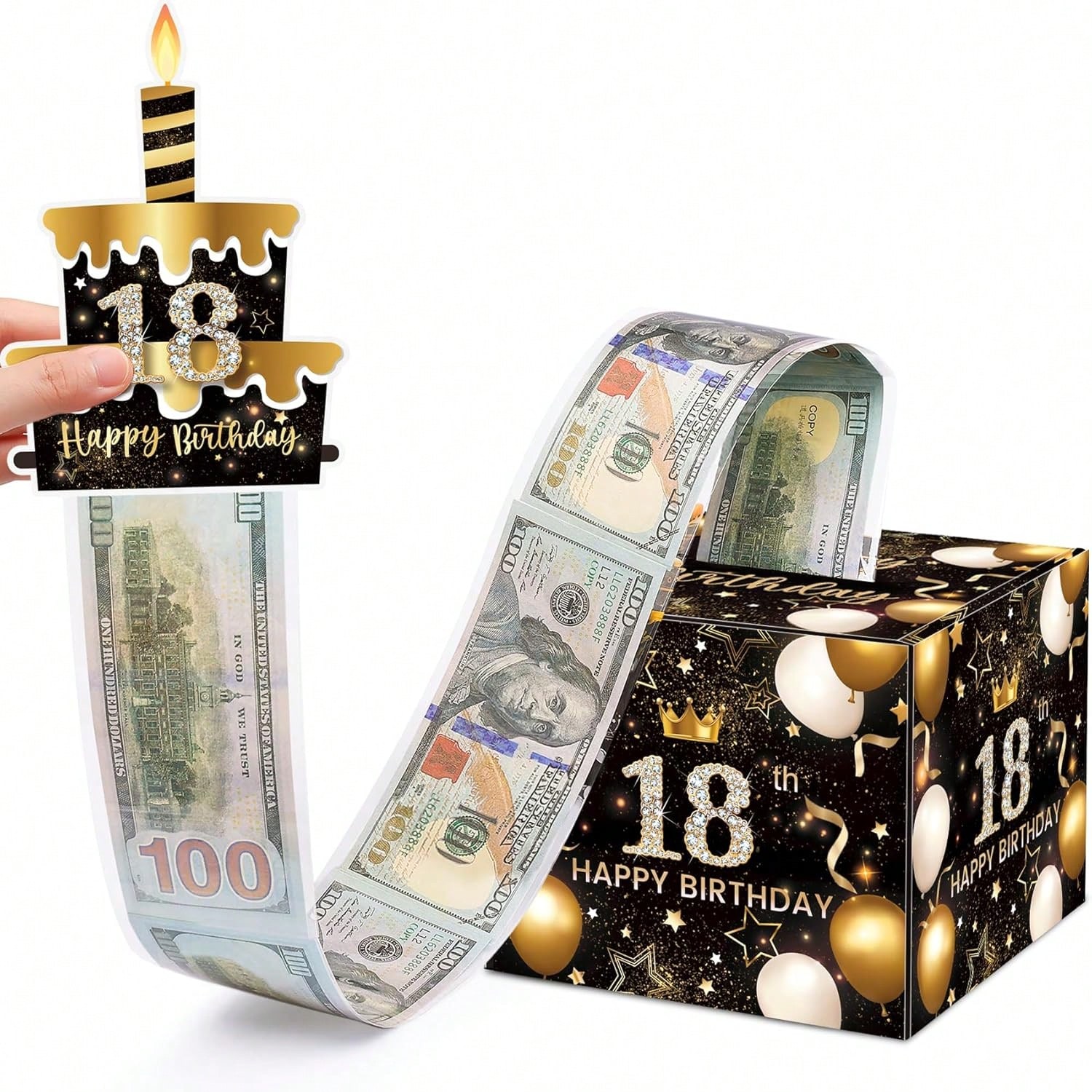 生日现金盒,带50个透明袋的惊喜拉出式礼物盒 - 给男孩女孩生日礼物的有趣方式