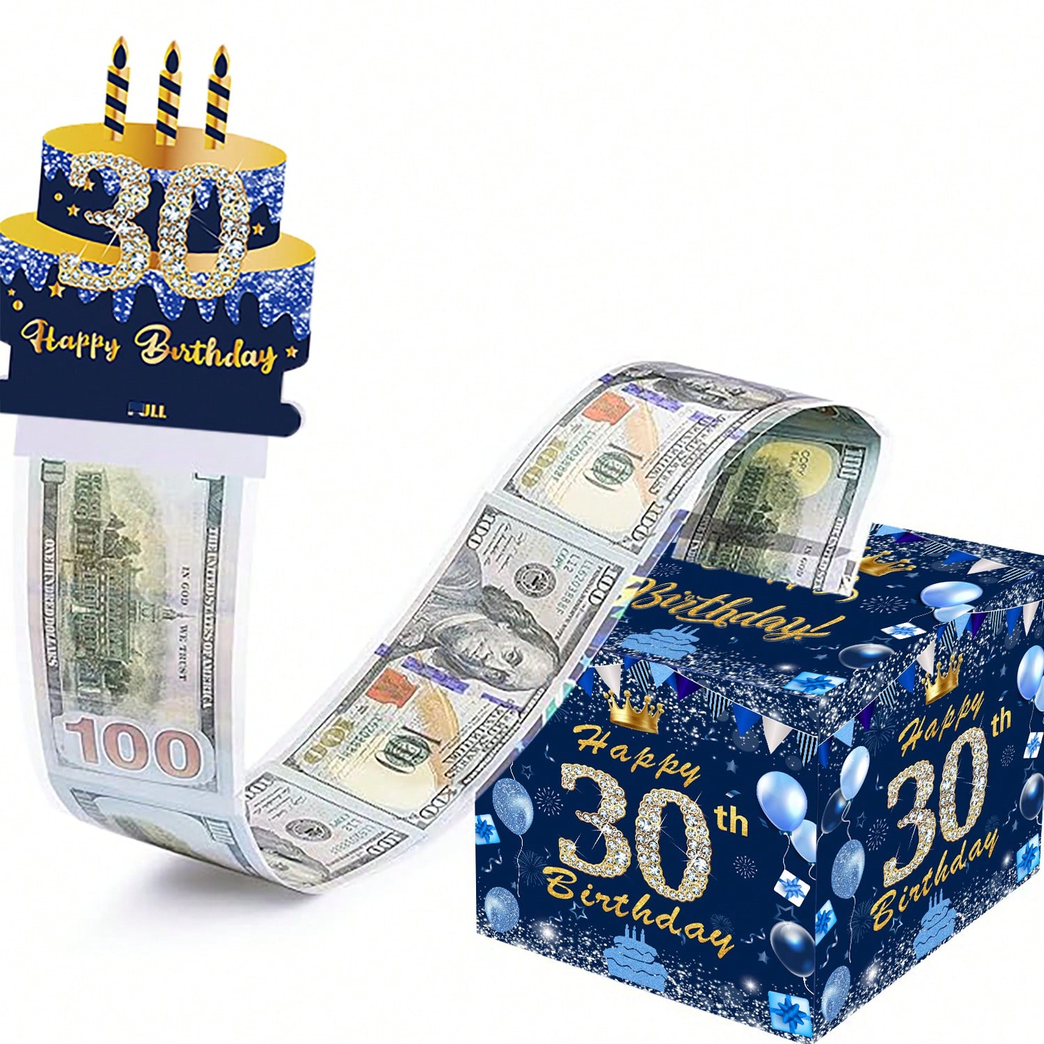 生日现金盒,带透明袋的生日拉钱盒用于生日惊喜卡片和派对装饰,适合女士、女孩、男士、男孩和好朋友(蓝色)