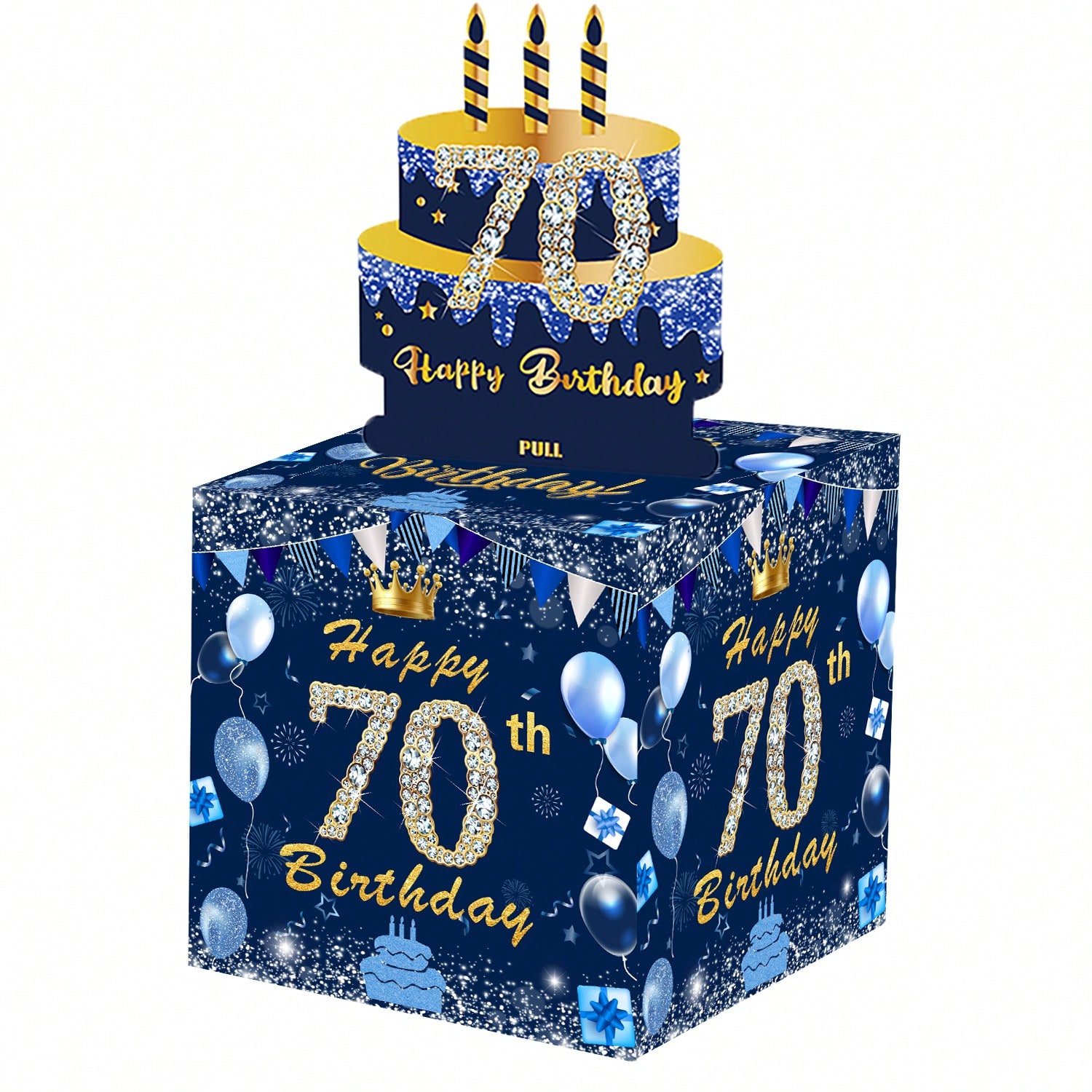 生日现金盒,带透明袋的生日拉钱盒用于生日惊喜卡片和派对装饰,适合女士、女孩、男士、男孩和好朋友(蓝色)