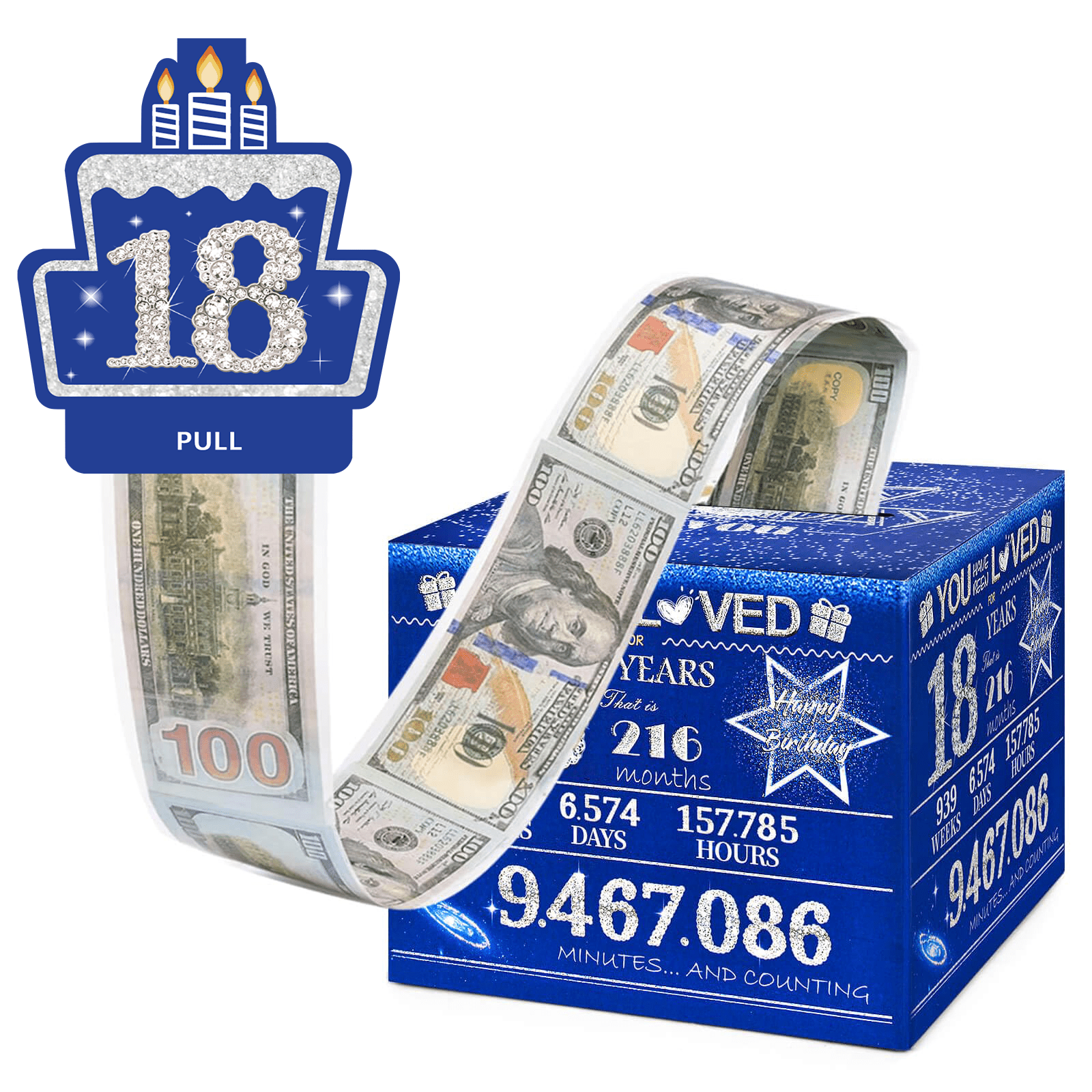 生日钱盒,现金礼品拉,惊喜礼品盒,带抽出式生日快乐卡适合儿童和成人的钱礼品创意