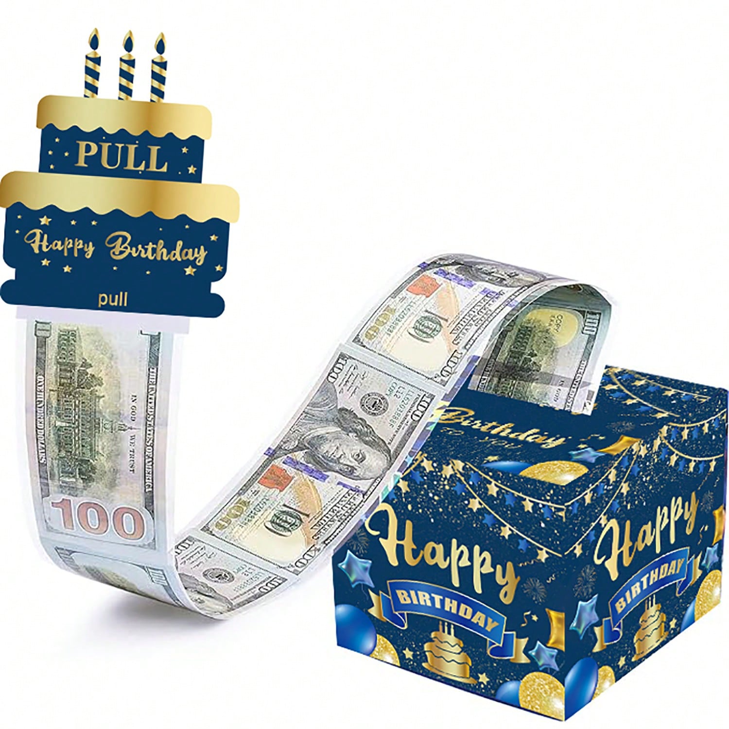 生日钱盒,现金礼品拉,惊喜礼品盒,带抽出式生日快乐卡,适合儿童和成人的钱礼品创意