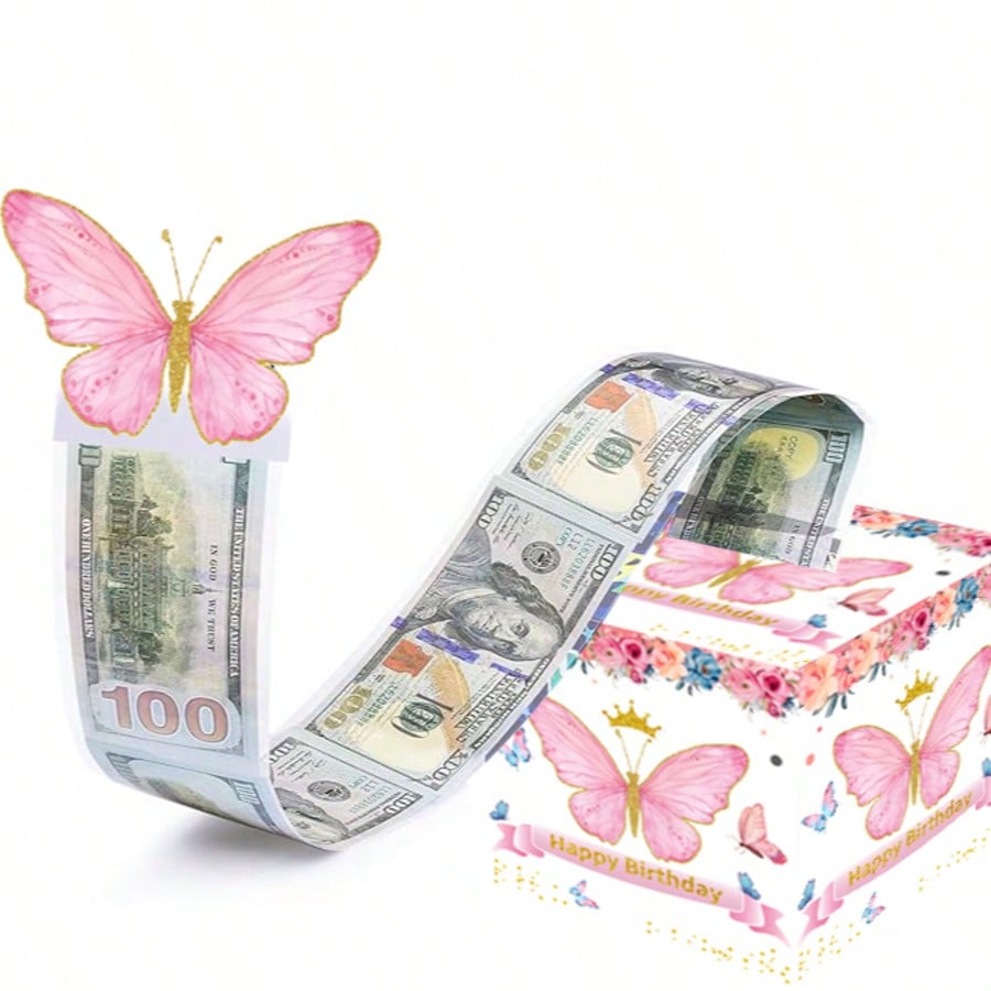 生日现金盒,带透明袋的生日拉钱盒用于生日惊喜卡片和派对装饰