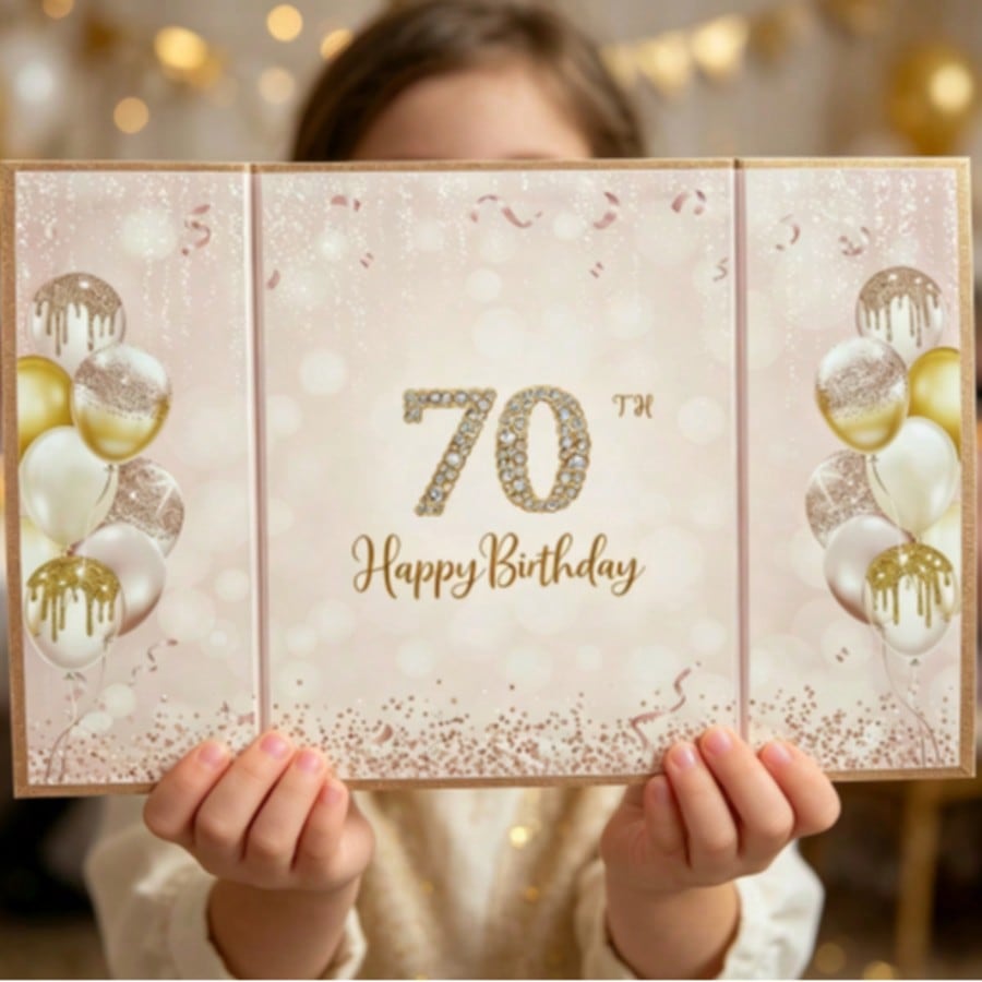 70岁生日装饰品,粉色签名留言本创意签名板作为70岁生日礼物,非常适合70岁生日派对用品