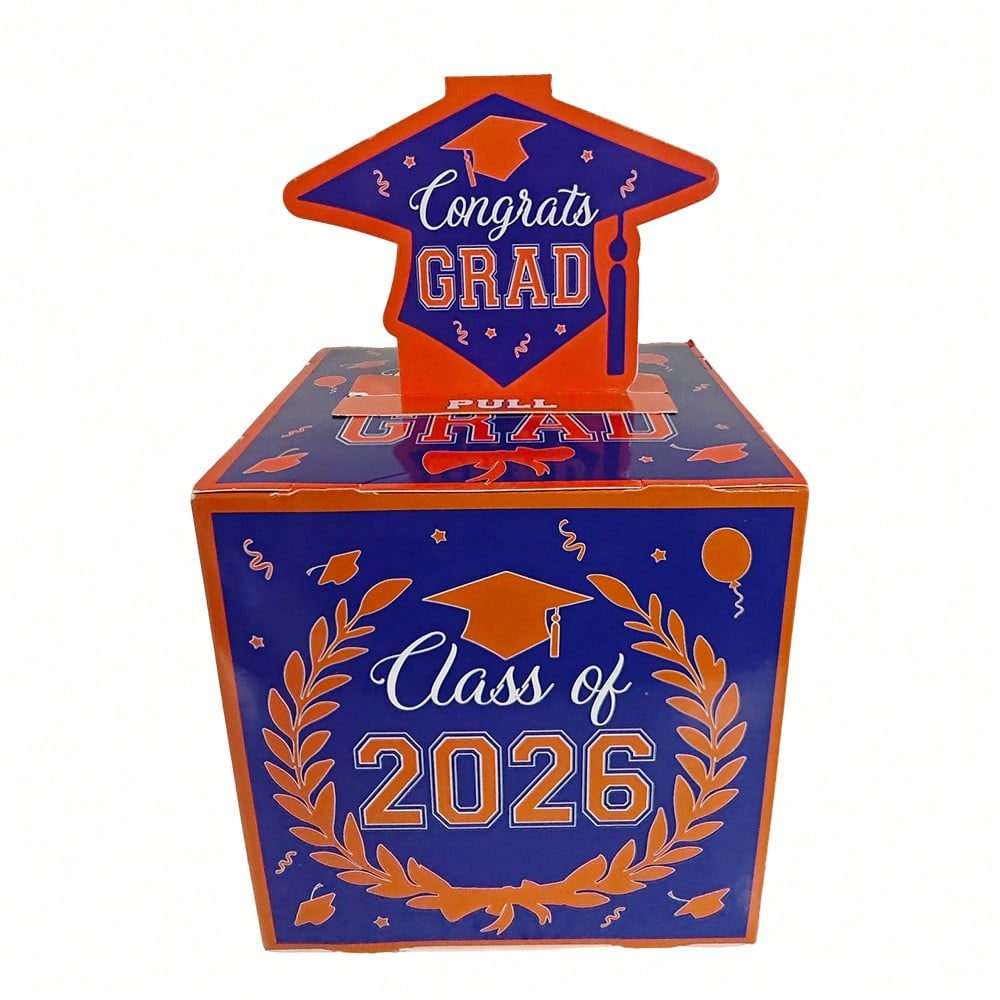 2026届毕业现金礼品拉抽盒，蓝色与橙色2026届毕业现金持有盒，适用于毕业派对