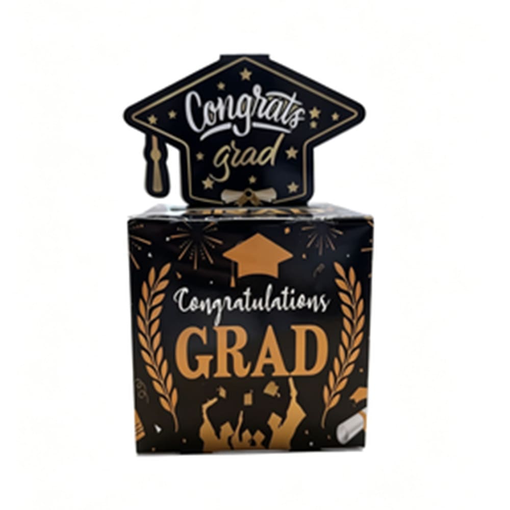 Bachelor Cap Decor Cube Gift Box, Black Gold Graduation Money Pull Box, Graduation Ceremony Party Money Pull Gift Box