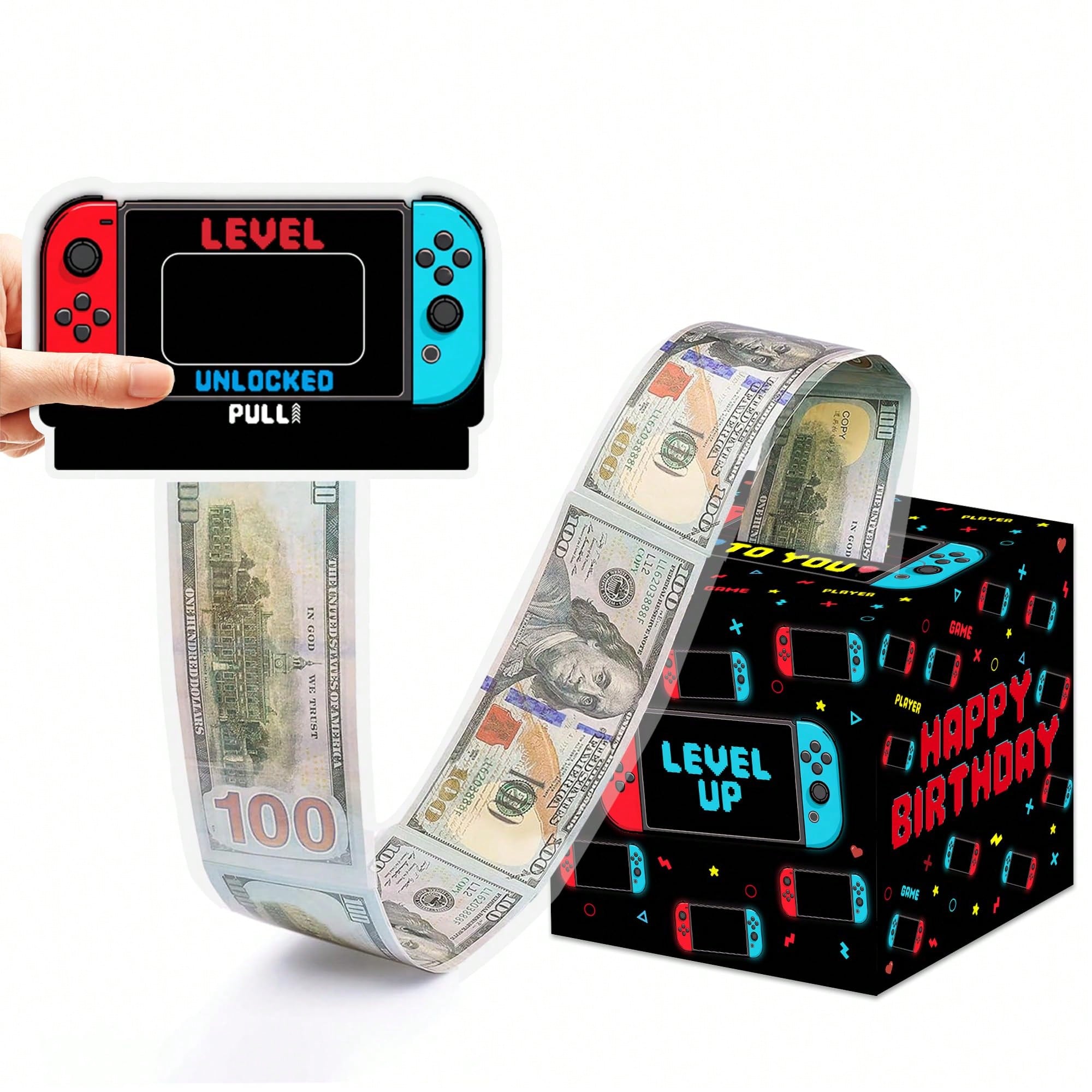 Level Unlocked 抽钱盒，游戏手柄主题生日现金持有盒，适合游戏玩家爸爸/男朋友